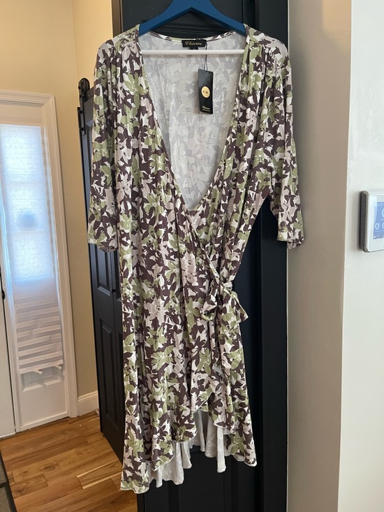 Chicwe Dresses & Skirts - chic Olive & Brown Floral Midi Wrap Dress